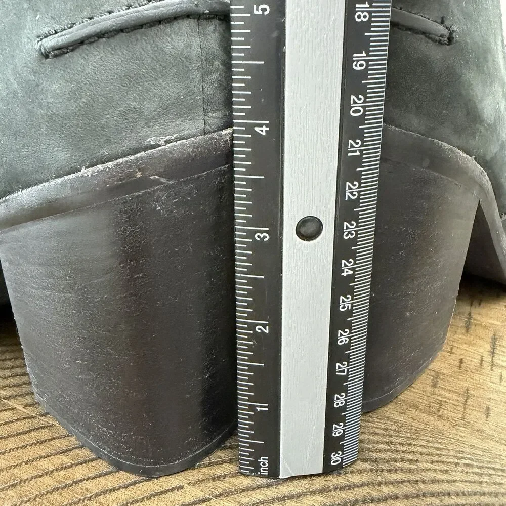 UGG Women Pixley Boot Size 8.5 Gray Nubuck Leather Block Heels Y2K Academia Boho